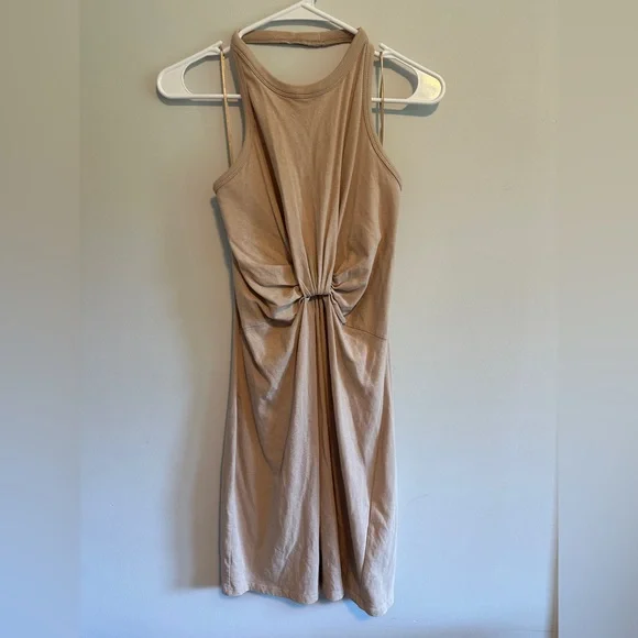 Alexander Wang Halter Cream Medium 100% Cotton Tan Mini Bodycon Dress - Picture 2 of 5